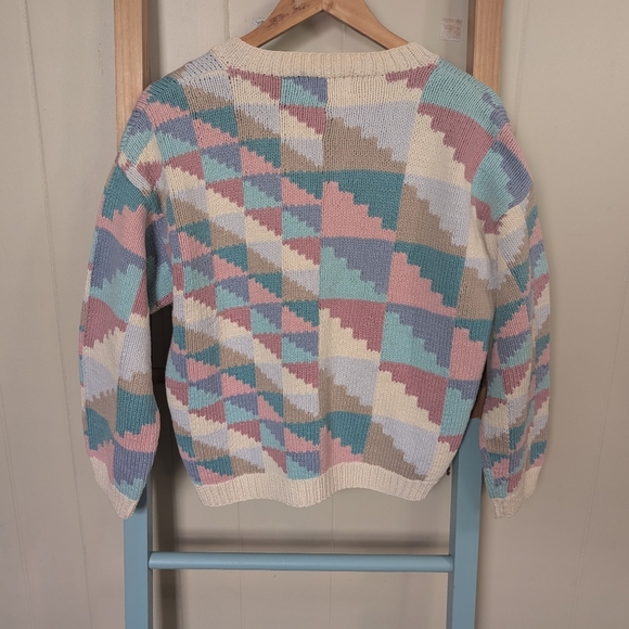 Vintage Robert Scott Ltd Handknit Patchwork Multicolor Cotton Grandpa Cardigan - Picture 6 of 6
